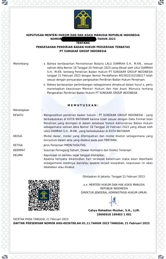 SK Kemenkumham - Surat Keputusan Pengesahan Badan Hukum