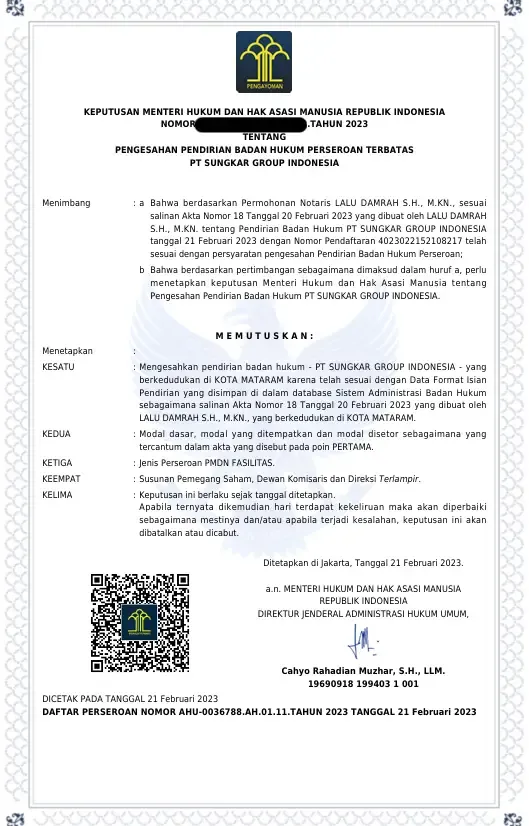 SK Kemenkumham - Surat Keputusan Pengesahan Badan Hukum